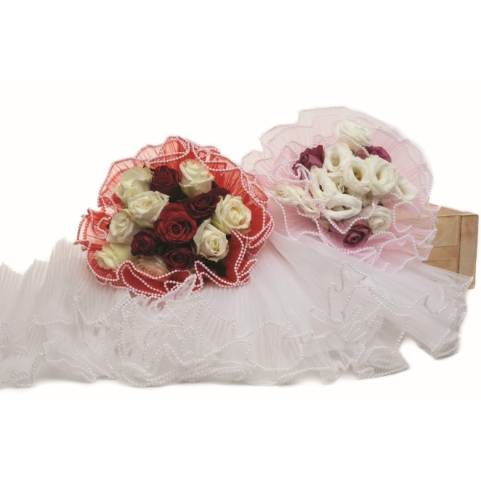 CONI BOUQUET TISSU PLISSE H.40 CM. ROSSO